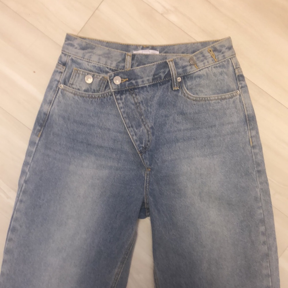 Grey lab asymmetric wrapped waistline crisscross jeans